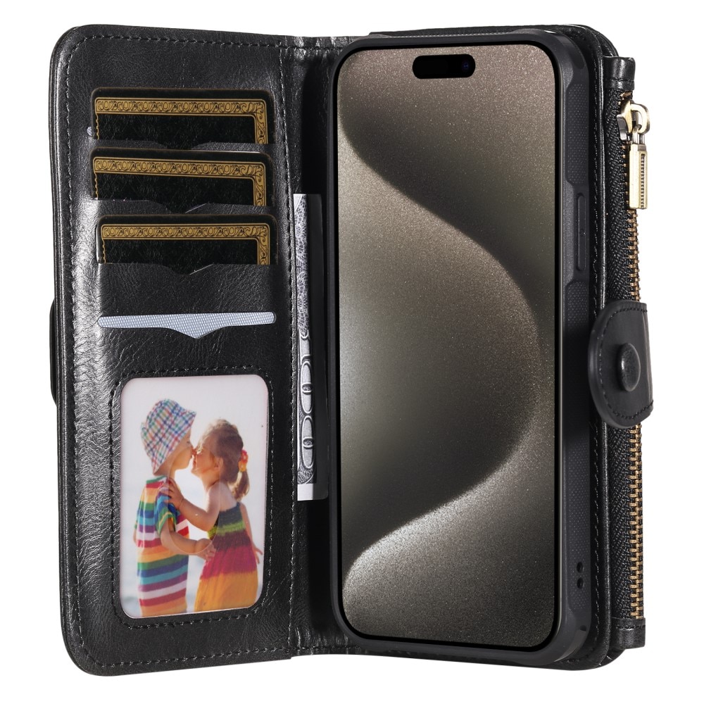 Magnet Leather Multi Wallet iPhone 15 Pro Max, noir