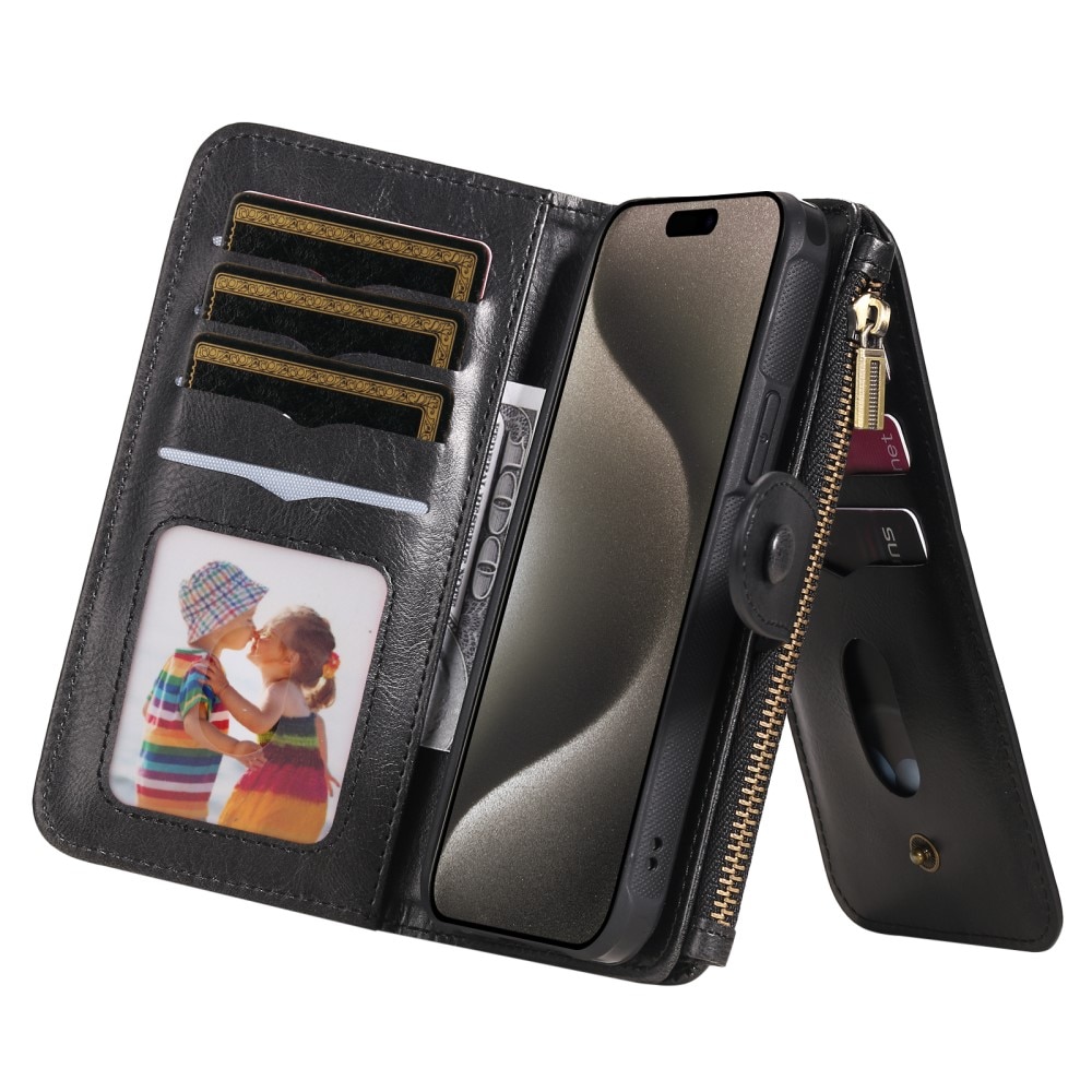 Magnet Leather Multi Wallet iPhone 15 Pro Max, noir