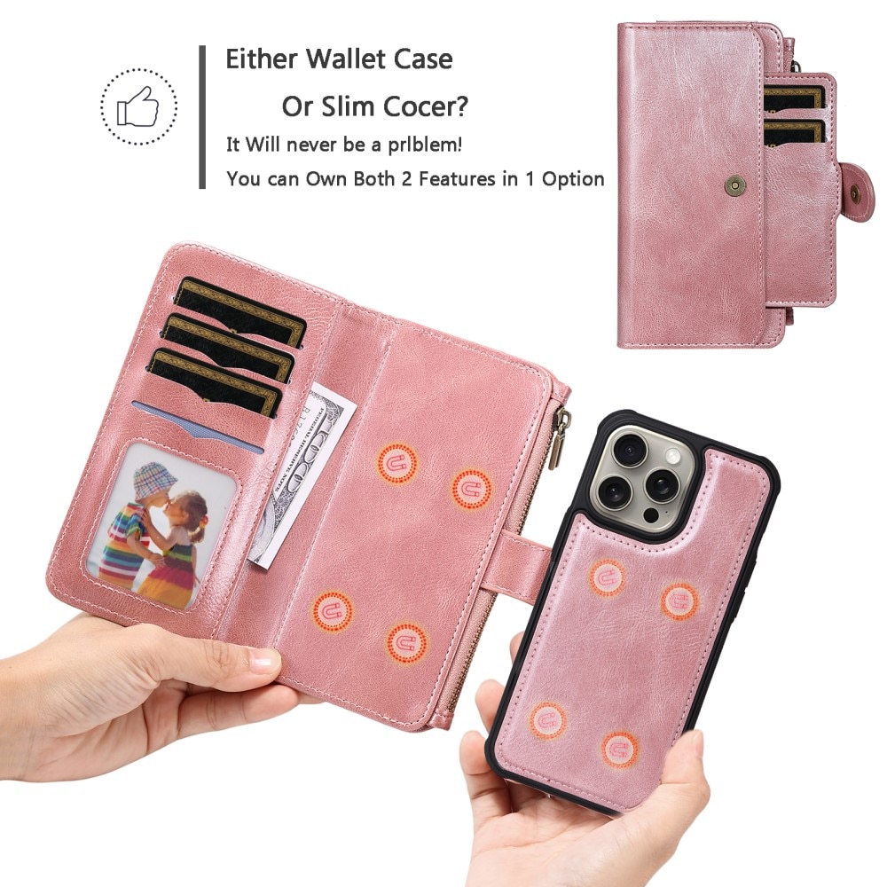 Magnet Leather Multi Wallet iPhone 15 Pro Max, rose