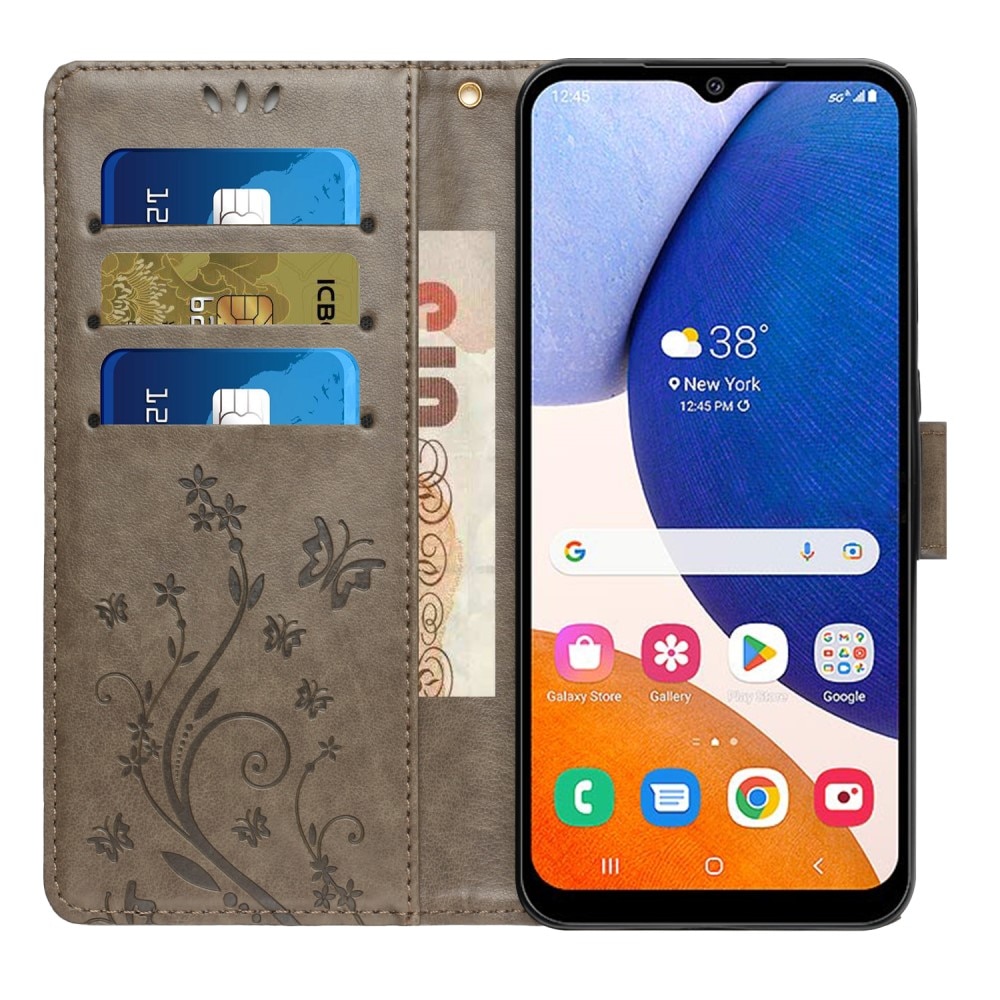 Étui en cuir à papillons pour Samsung Galaxy A15, gris