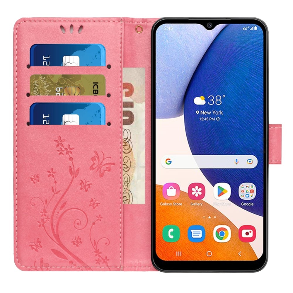 Étui en cuir à papillons pour Samsung Galaxy A15, rose