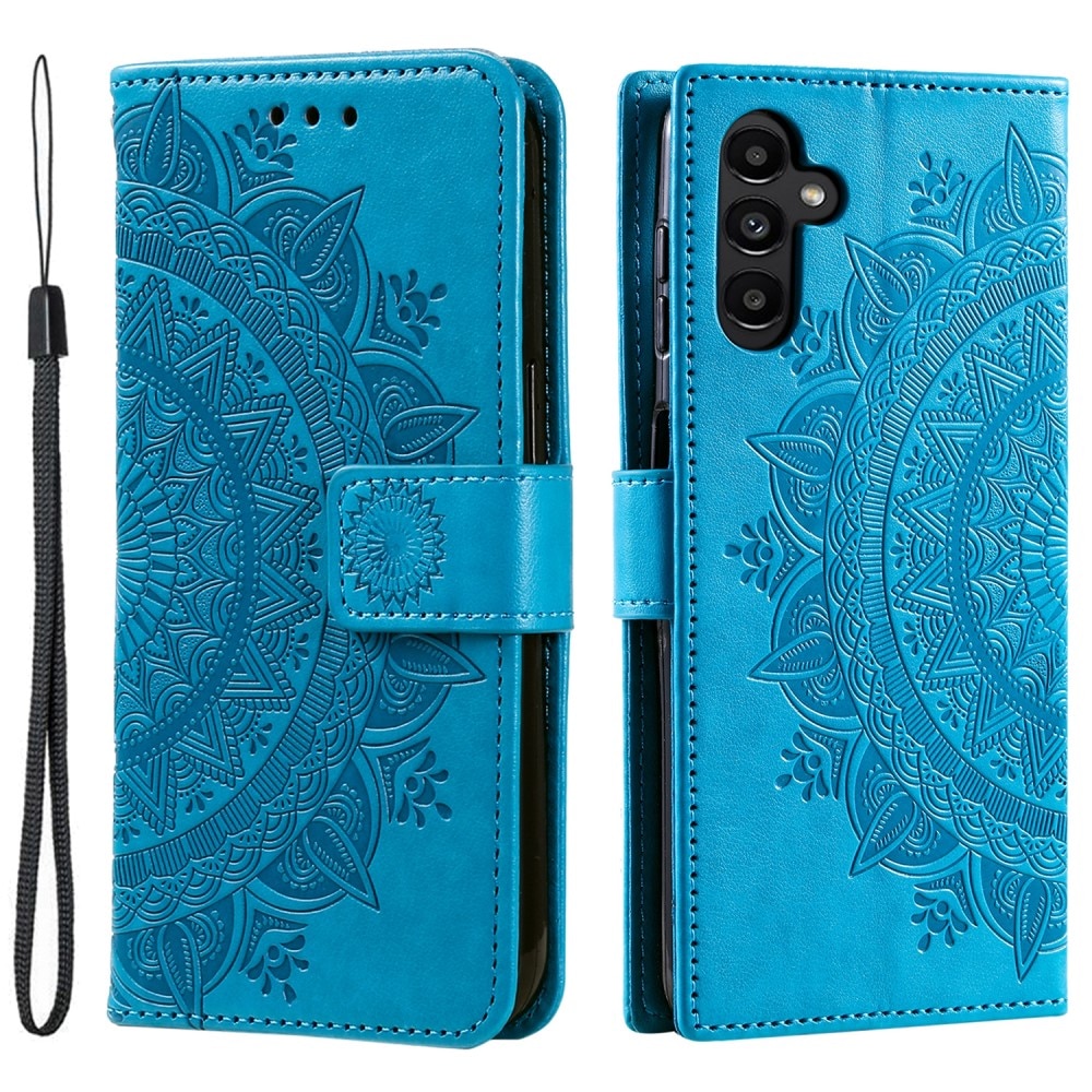 Étui en cuir Mandala Samsung Galaxy S24, bleu