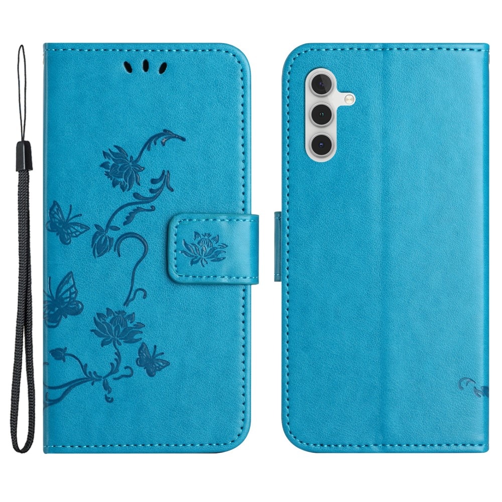 Étui en cuir à papillons pour Samsung Galaxy S24, bleu