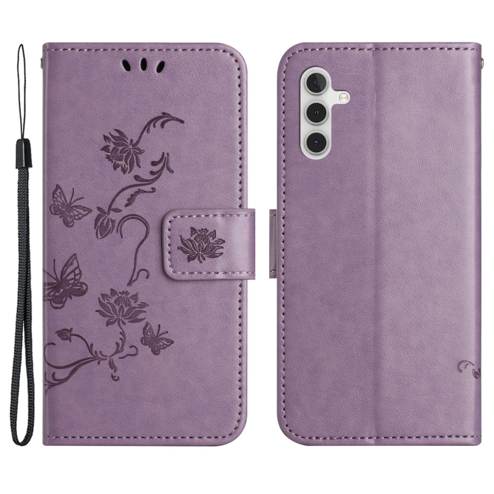 Étui en cuir à papillons pour Samsung Galaxy S24, violet