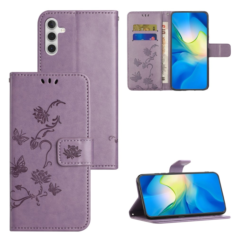 Étui en cuir à papillons pour Samsung Galaxy S24, violet