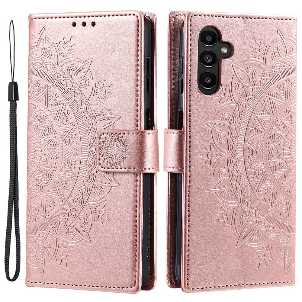 Étui en cuir Mandala Samsung Galaxy A55, or rose