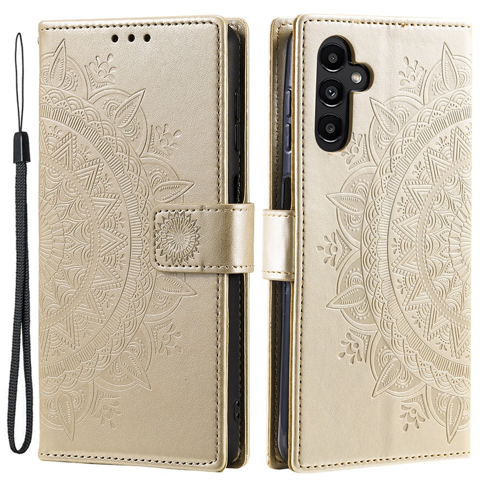 Étui en cuir Mandala Samsung Galaxy A55, or