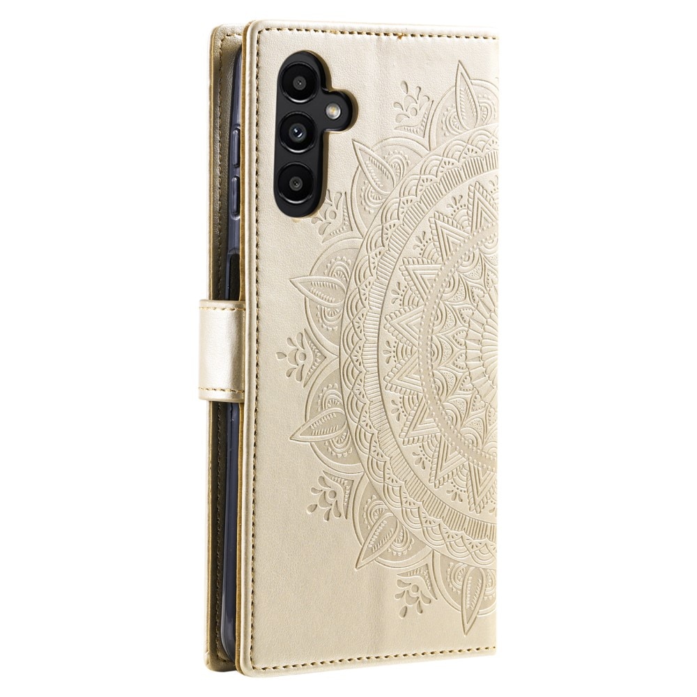 Étui en cuir Mandala Samsung Galaxy A55, or