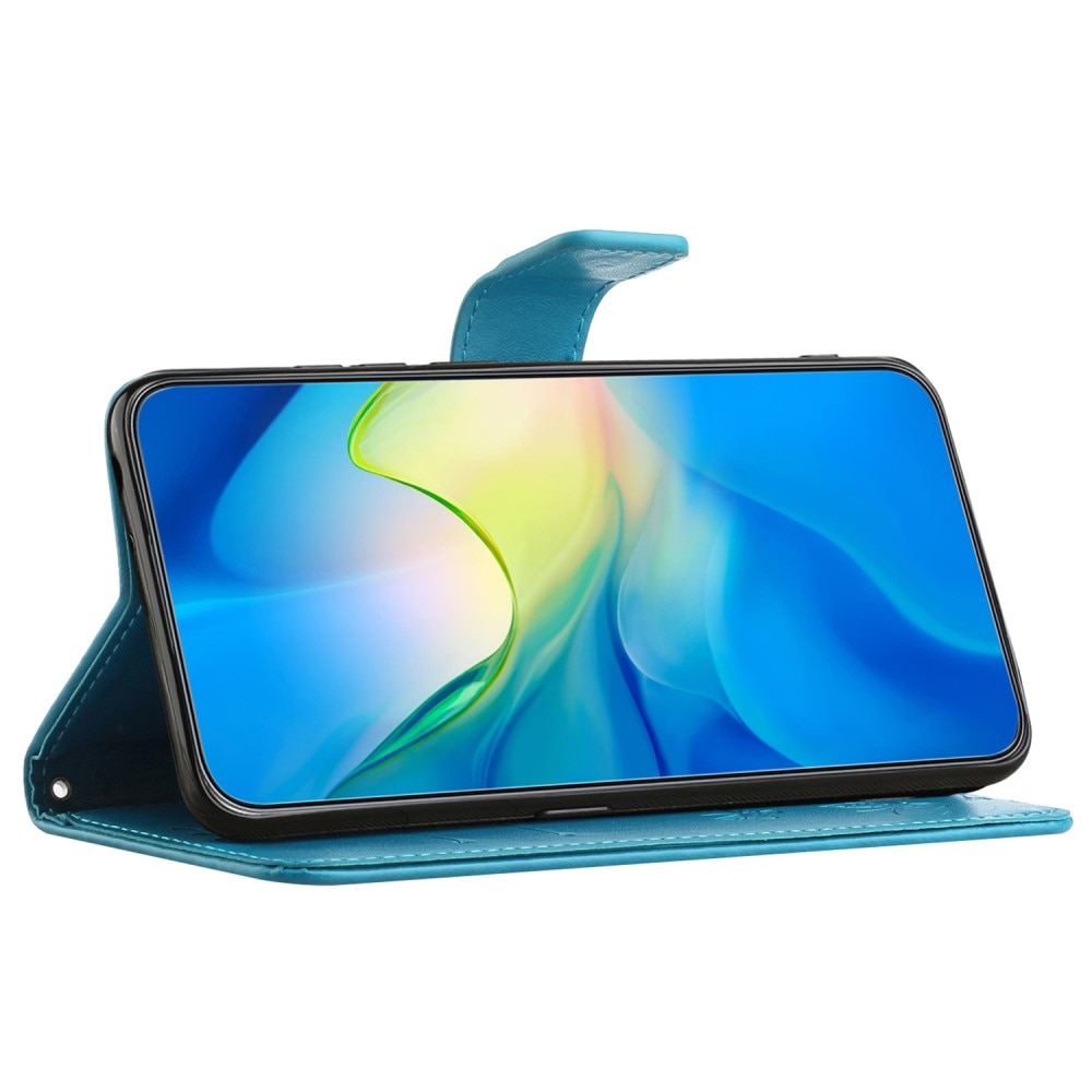 Étui en cuir à papillons pour Samsung Galaxy A55, bleu