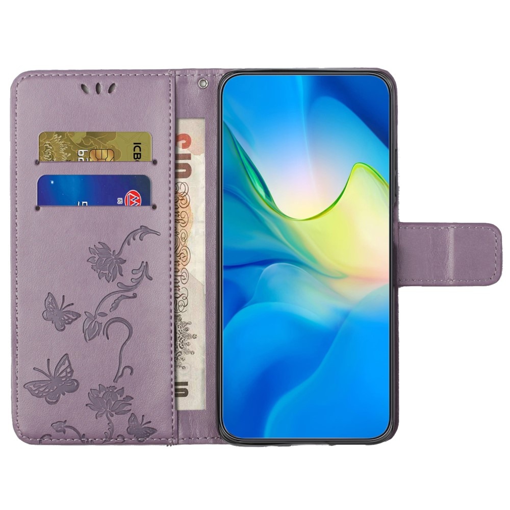 Étui en cuir à papillons pour Samsung Galaxy A55, violet