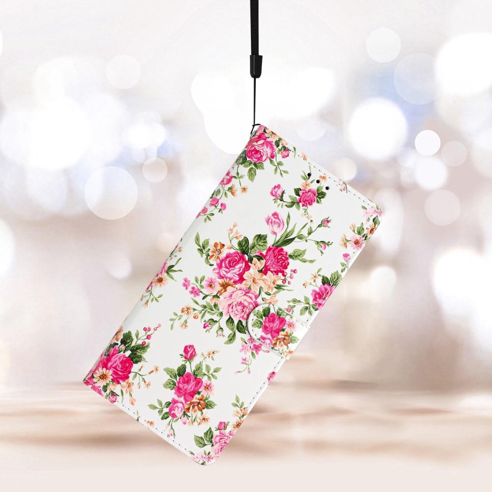 Coque portefeuille Samsung Galaxy A55, fleurs roses