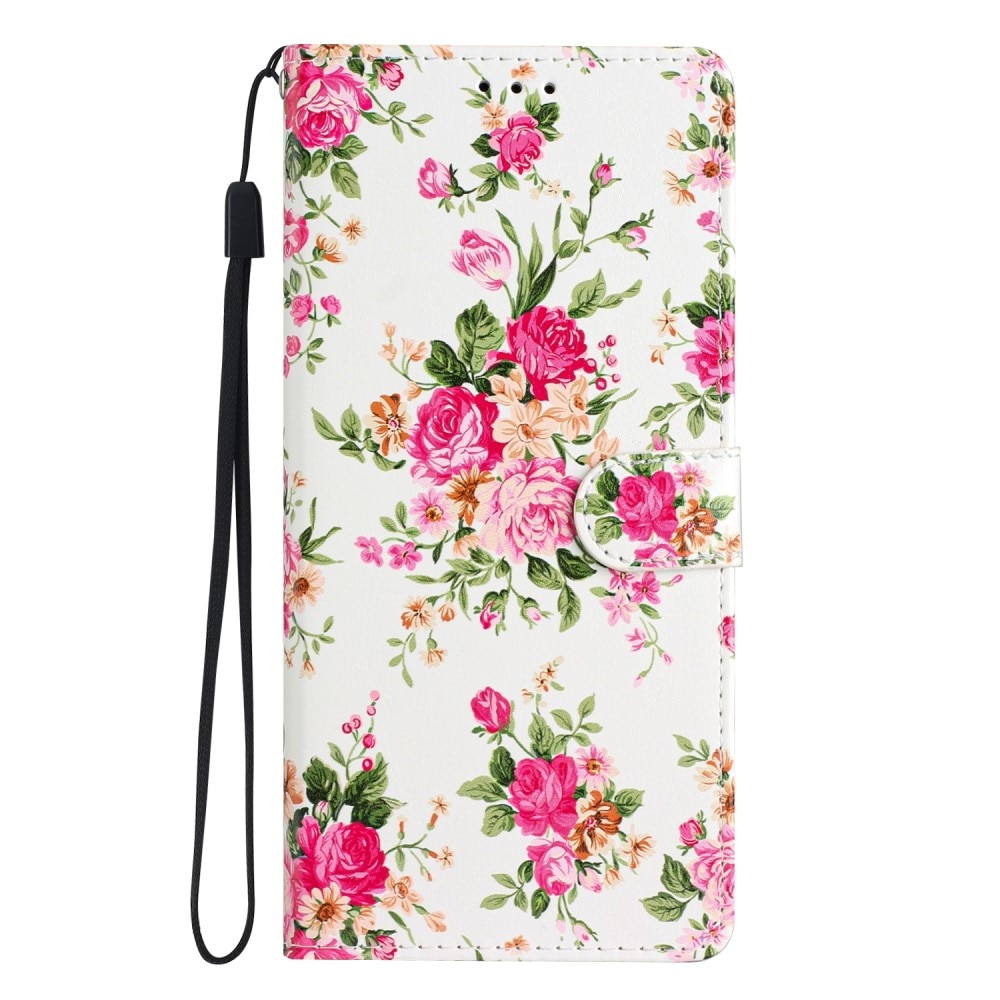 Coque portefeuille Samsung Galaxy A55, fleurs roses