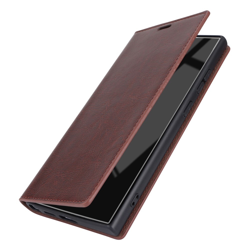 Coque portefeuille en cuir Veritable Samsung Galaxy S24 Ultra, marron foncé