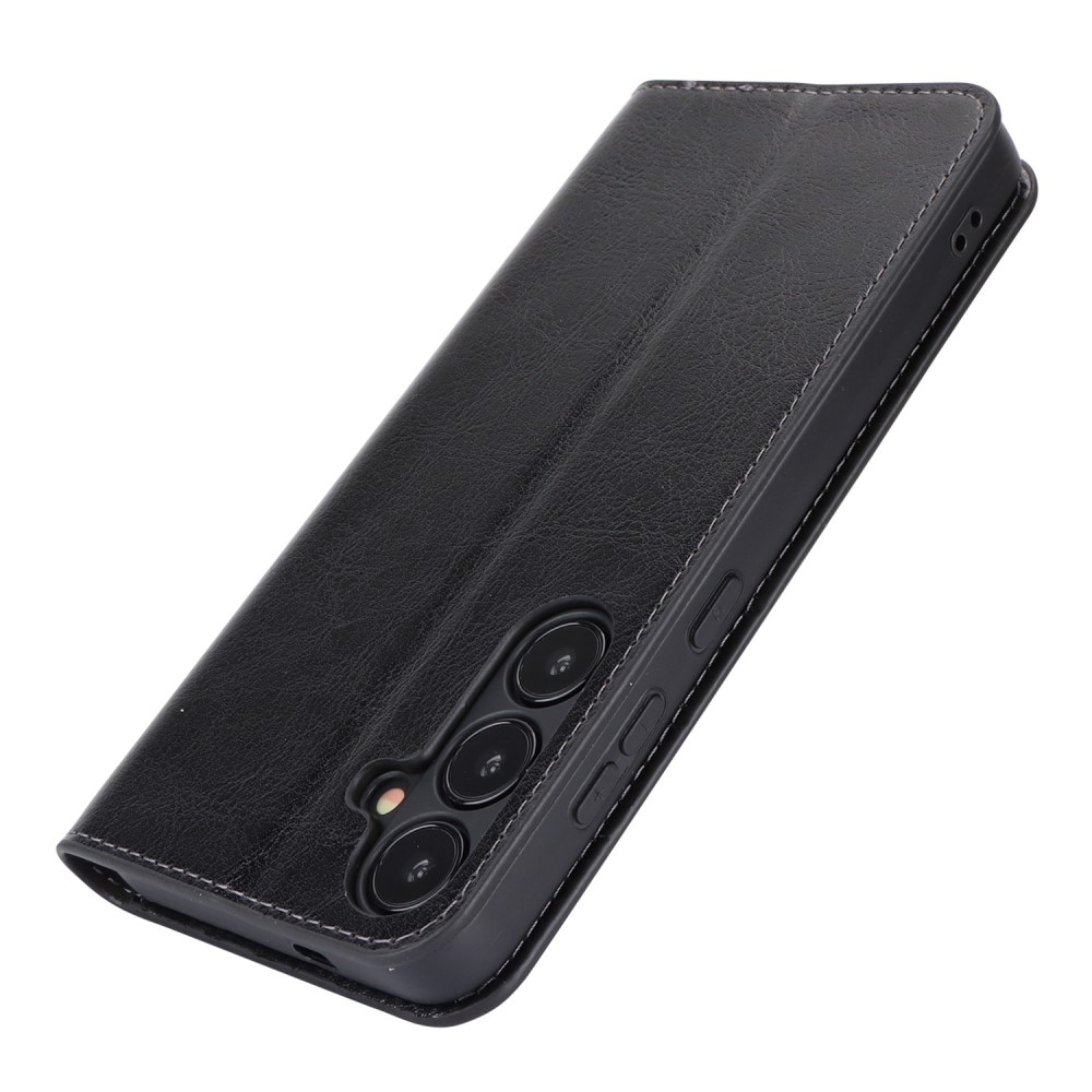 Coque portefeuille en cuir Veritable Samsung Galaxy S24, noir