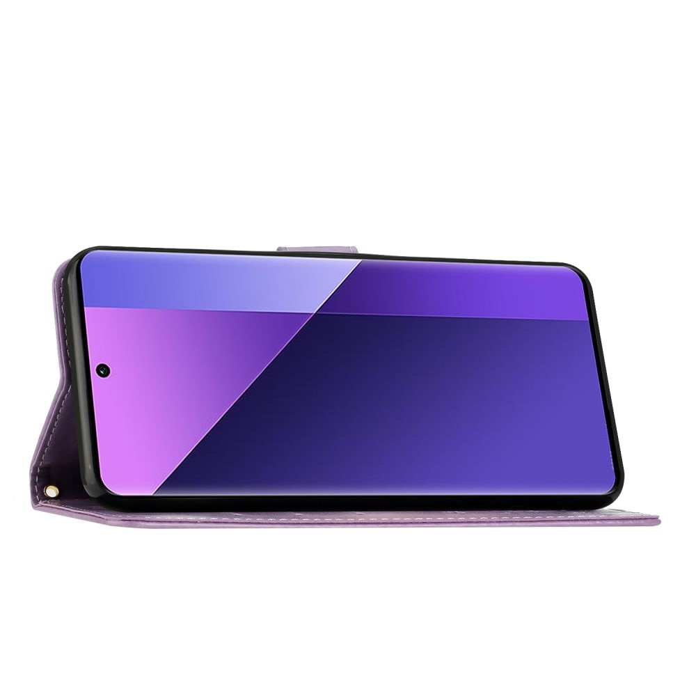 Étui en cuir à papillons pour Xiaomi Redmi 13C, violet