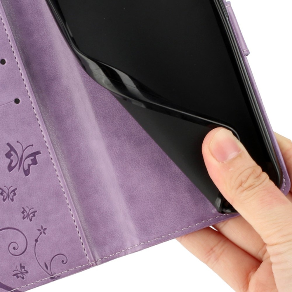 Étui en cuir à papillons pour Xiaomi Redmi 13C, violet