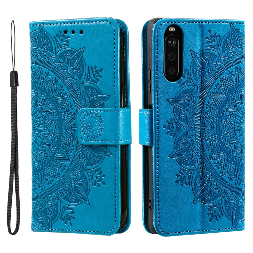 Étui en cuir Mandala Sony Xperia 10 VI, bleu