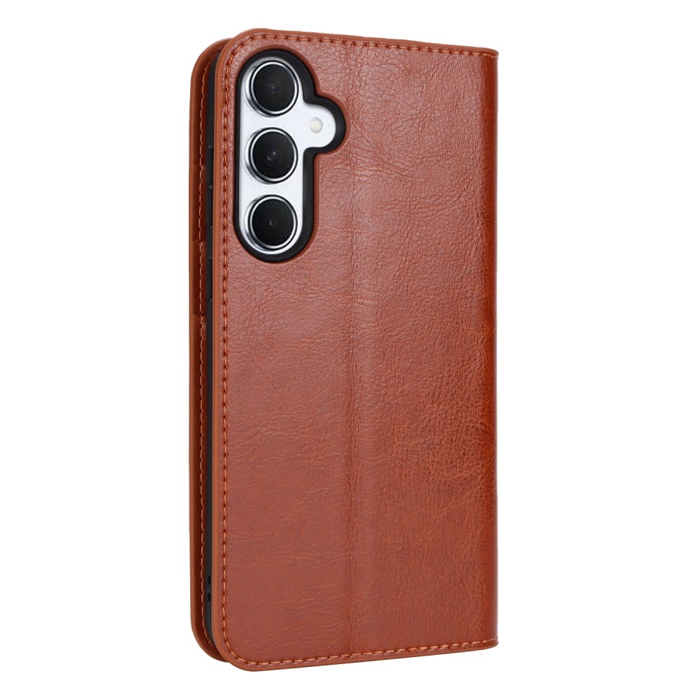 Coque portefeuille en cuir Veritable Samsung Galaxy A55, marron