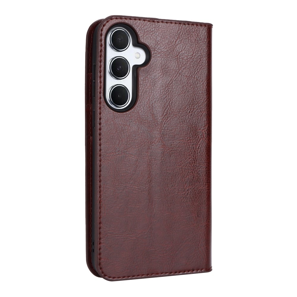 Coque portefeuille en cuir Veritable Samsung Galaxy A55, marron foncé