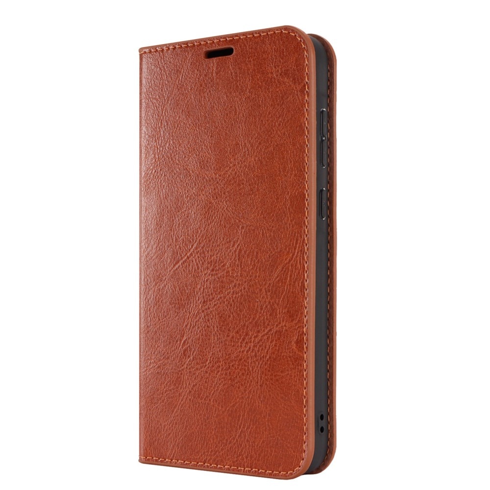 Coque portefeuille en cuir Veritable Samsung Galaxy A35, marron