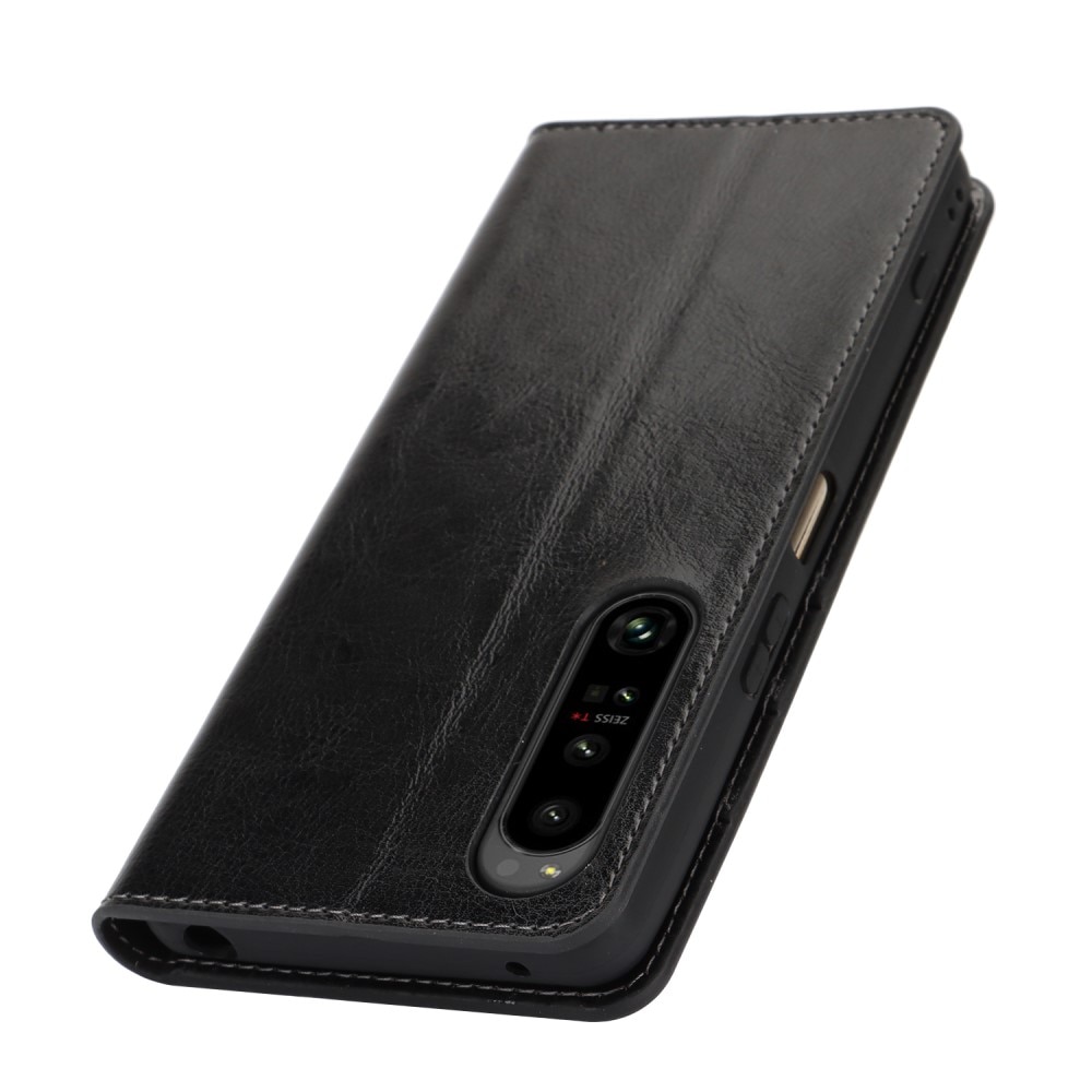 Coque portefeuille en cuir Veritable Sony Xperia 1 VI, noir