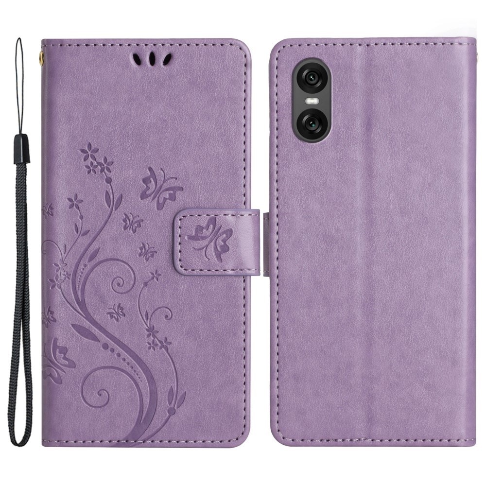 Étui en cuir à papillons pour Sony Xperia 10 VI, violet