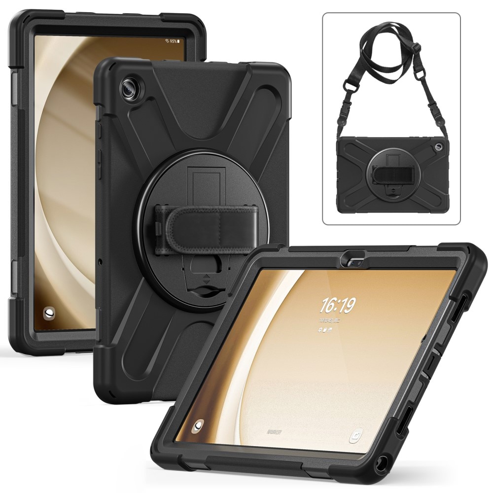 Coque hybride antichoc avec bandoulière Samsung Galaxy Tab A9 Plus, noir