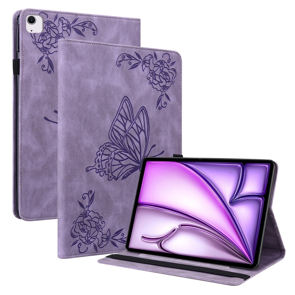 Étui en cuir avec papillons iPad Air 11 6th Gen (2024), violet