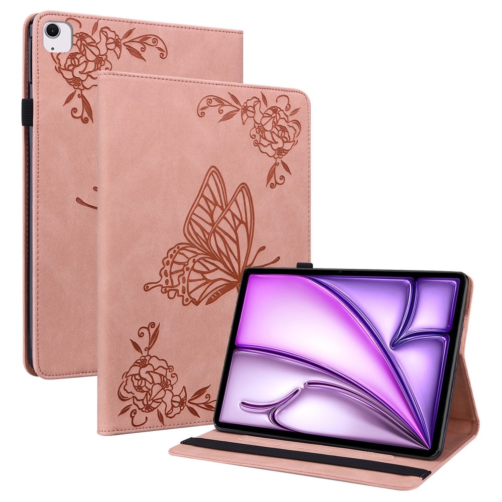 Étui en cuir avec papillons iPad Air 11 6th Gen (2024), rose