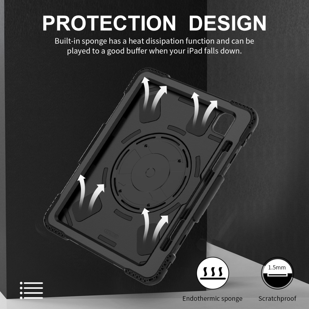 Coque hybride antichoc avec bandoulière iPad Pro 11 5th Gen (2024), noir