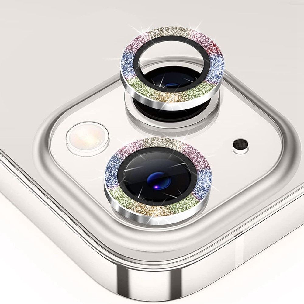 Protecteur d'objectif aluminium scintillant + Verre trempé iPhone 14 Plus, Arc-en-ciel