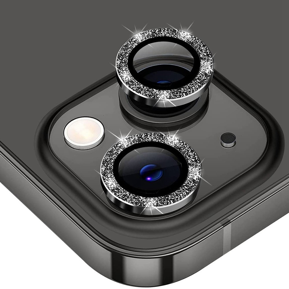 Protecteur d'objectif aluminium scintillant + Verre trempé iPhone 14 Plus, noir
