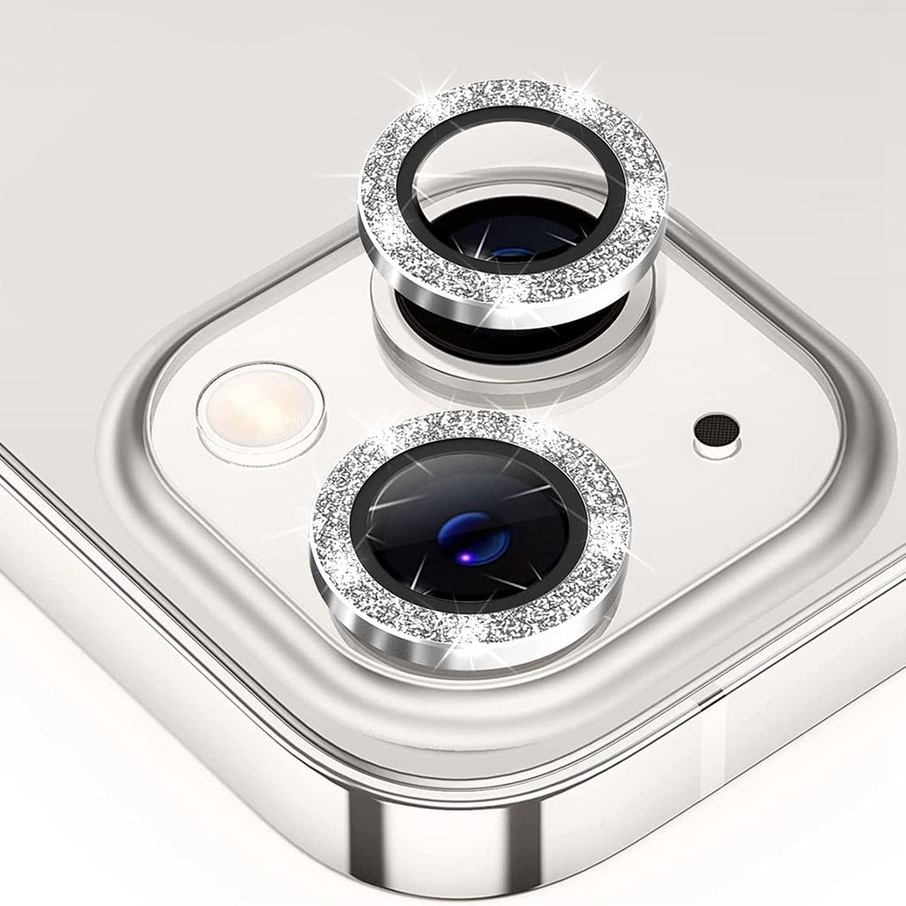 Protecteur d'objectif aluminium scintillant + Verre trempé iPhone 14 Plus, argent