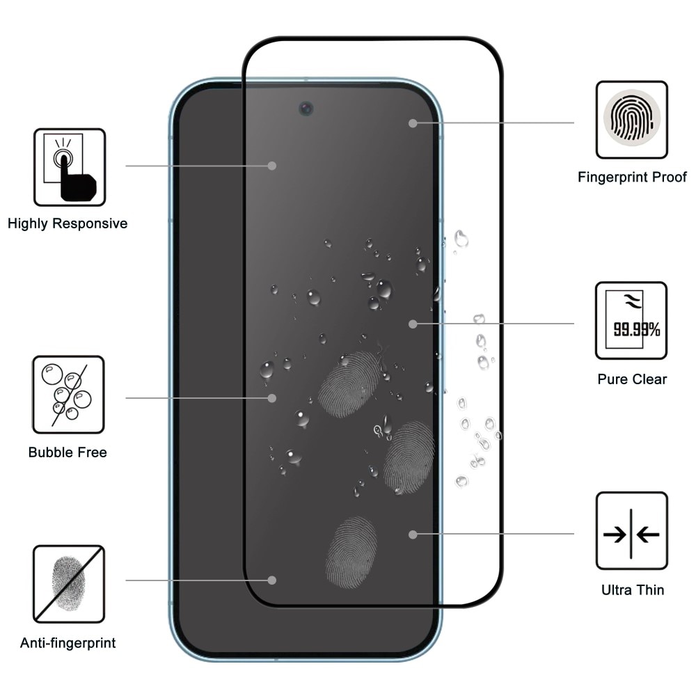 Protecteur d'écran complet verre trempé Google Pixel 9 Pro, noir