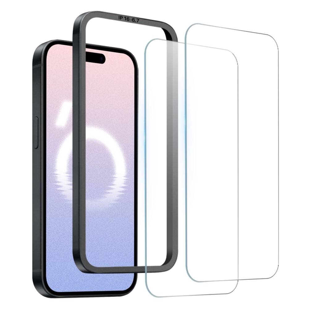 Protecteur d'écran en verre trempé iPhone 16 Plus (2 pièces)