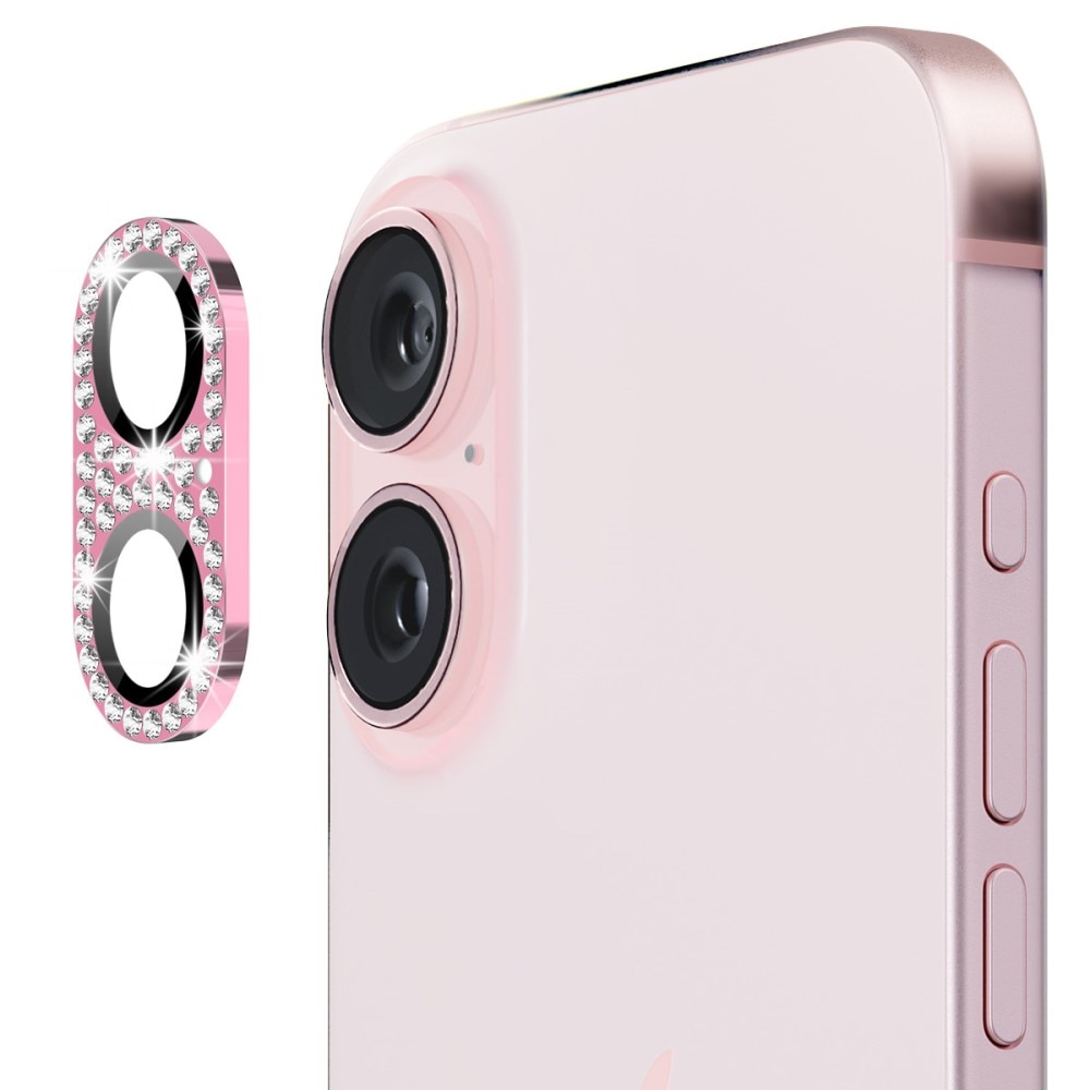 Caméra Protecteur Verre trempé Aluminium Scintillant iPhone 16, rose