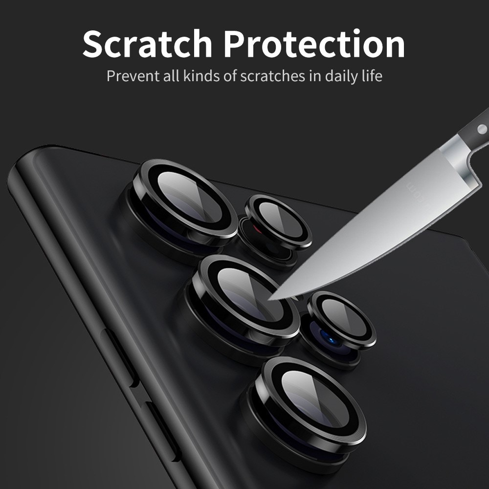 Protecteur d'objectif aluminium verre trempé Samsung Galaxy S25 Ultra, noir