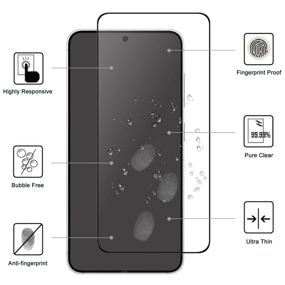 Protecteur d'écran complet verre trempé Samsung Galaxy S25 Edge, noir