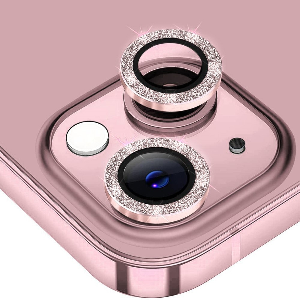 Protecteur d'objectif aluminium scintillant + Verre trempé iPhone 15, rose