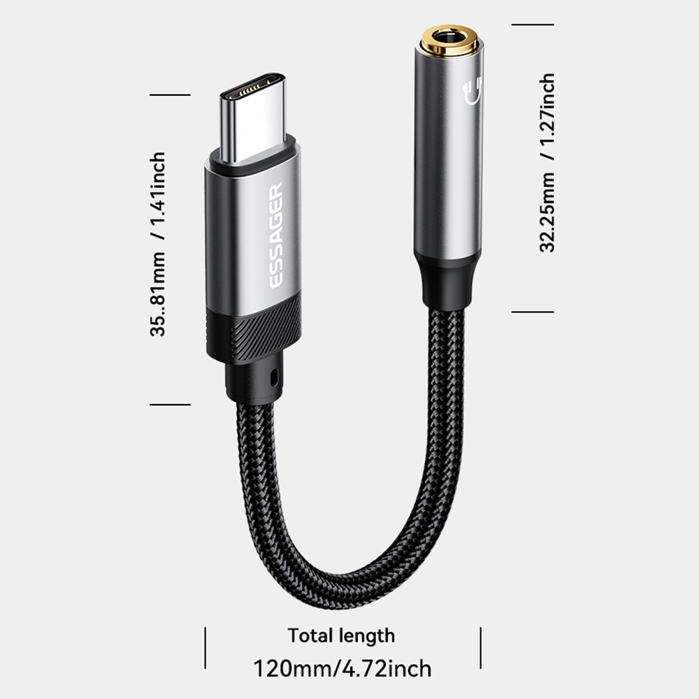 Adaptateur casque USB-C vers 3,5mm DAC, noir