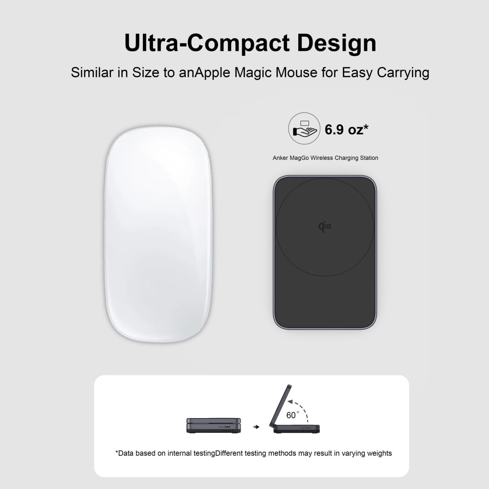 Compact 2-en-1 Qi2 Station de Charge Magnétique Sans Fil Pliable, noir