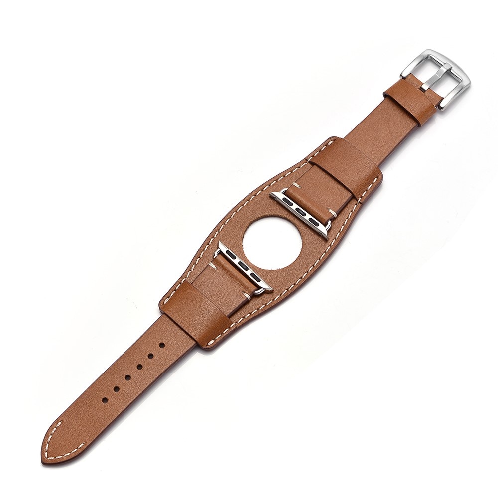 Large Bracelet en cuir Apple Watch 45mm Series 7, marron