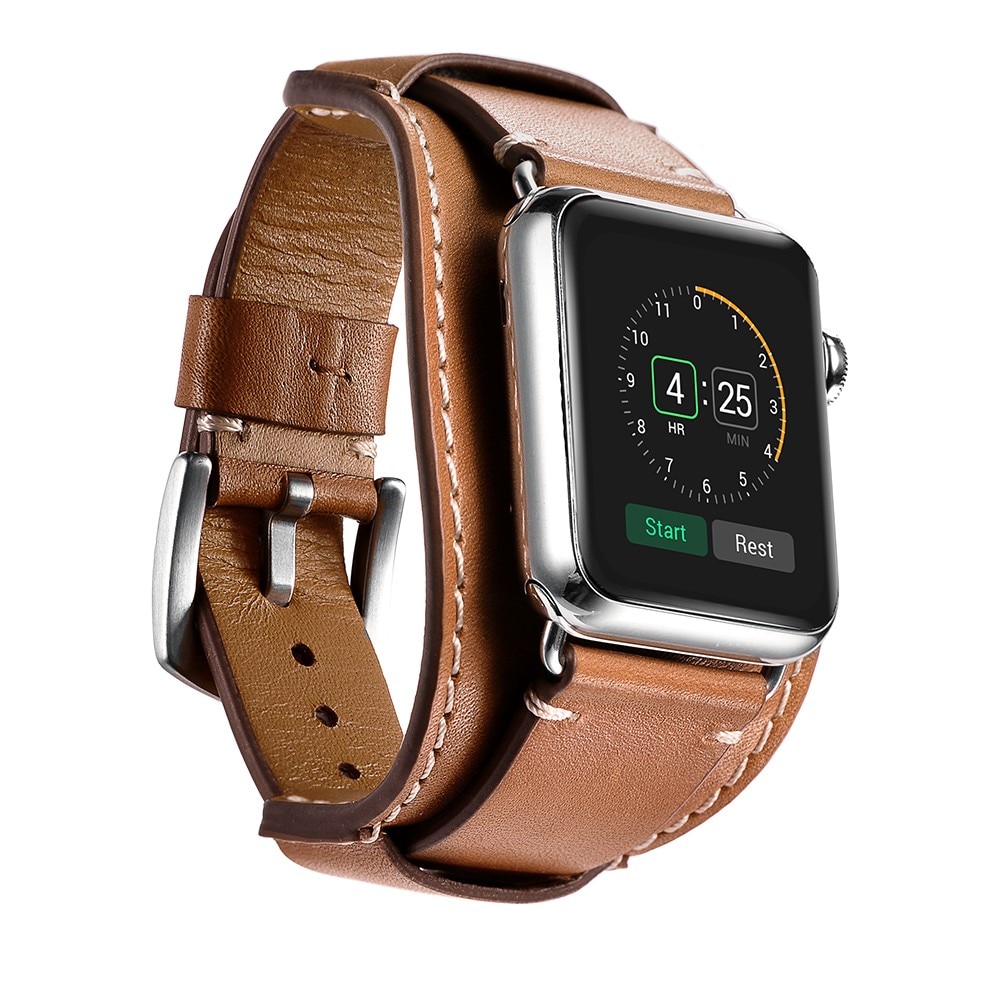 Large Bracelet en cuir Apple Watch 45mm Series 9, marron