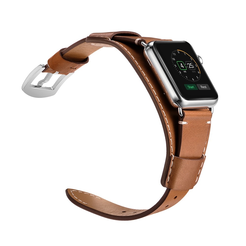 Large Bracelet en cuir Apple Watch 45mm Series 7, marron