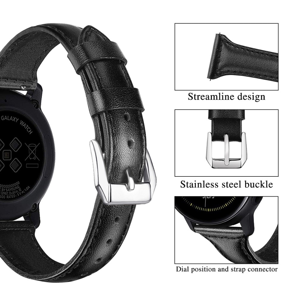 Bracelet en cuir fin Samsung Galaxy Watch 4 Classic 42mm, noir