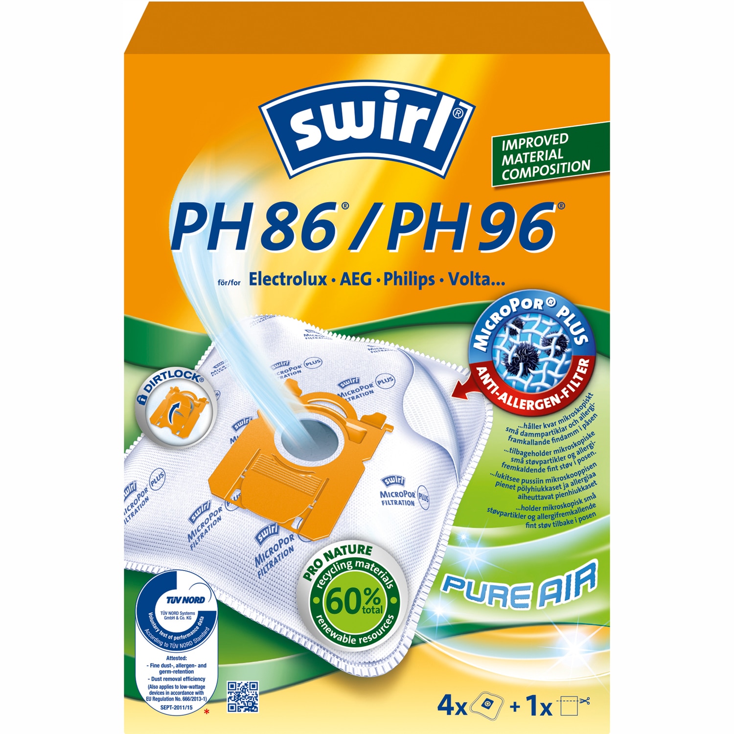 4-pack Sacs d'Aspirateur PH86/PH96 Philips, AEG & Electrolux