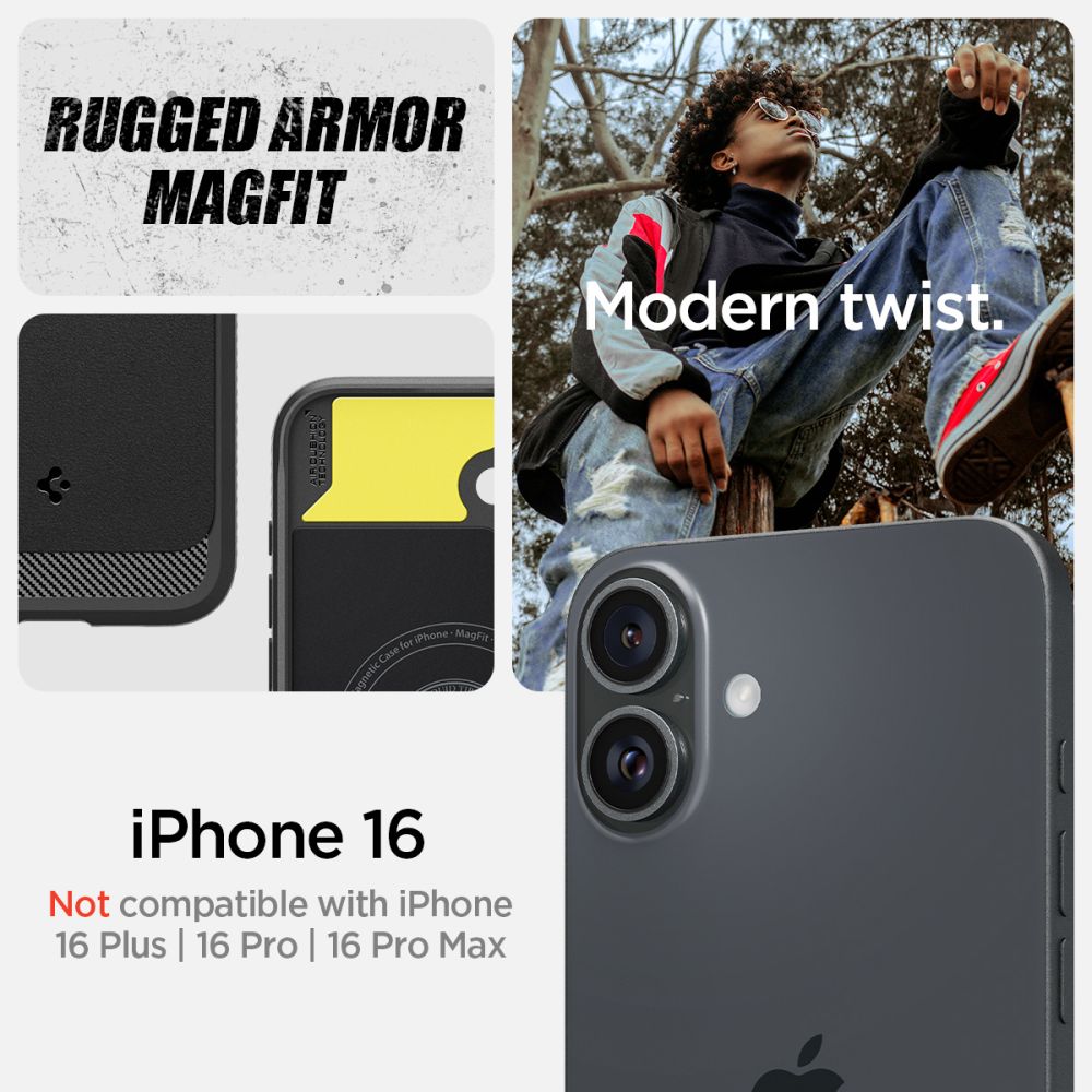 Coque Rugged Armor MagSafe iPhone 16, Black