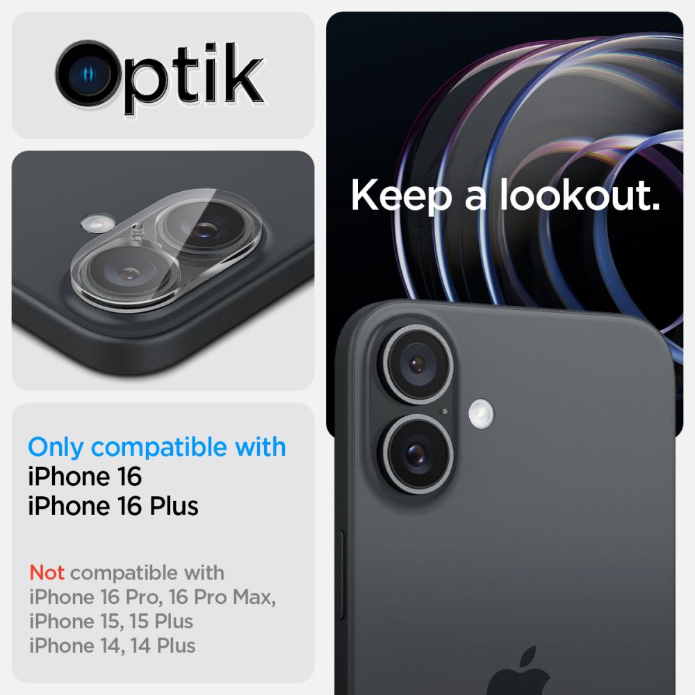 Optik Lens Protector (2 pièces) iPhone 16 Plus, Clear