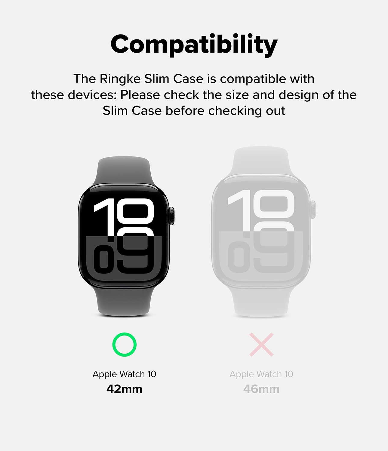 Coque Slim (2 pièces) Apple Watch Series 10 42mm, Matte Black & Clear