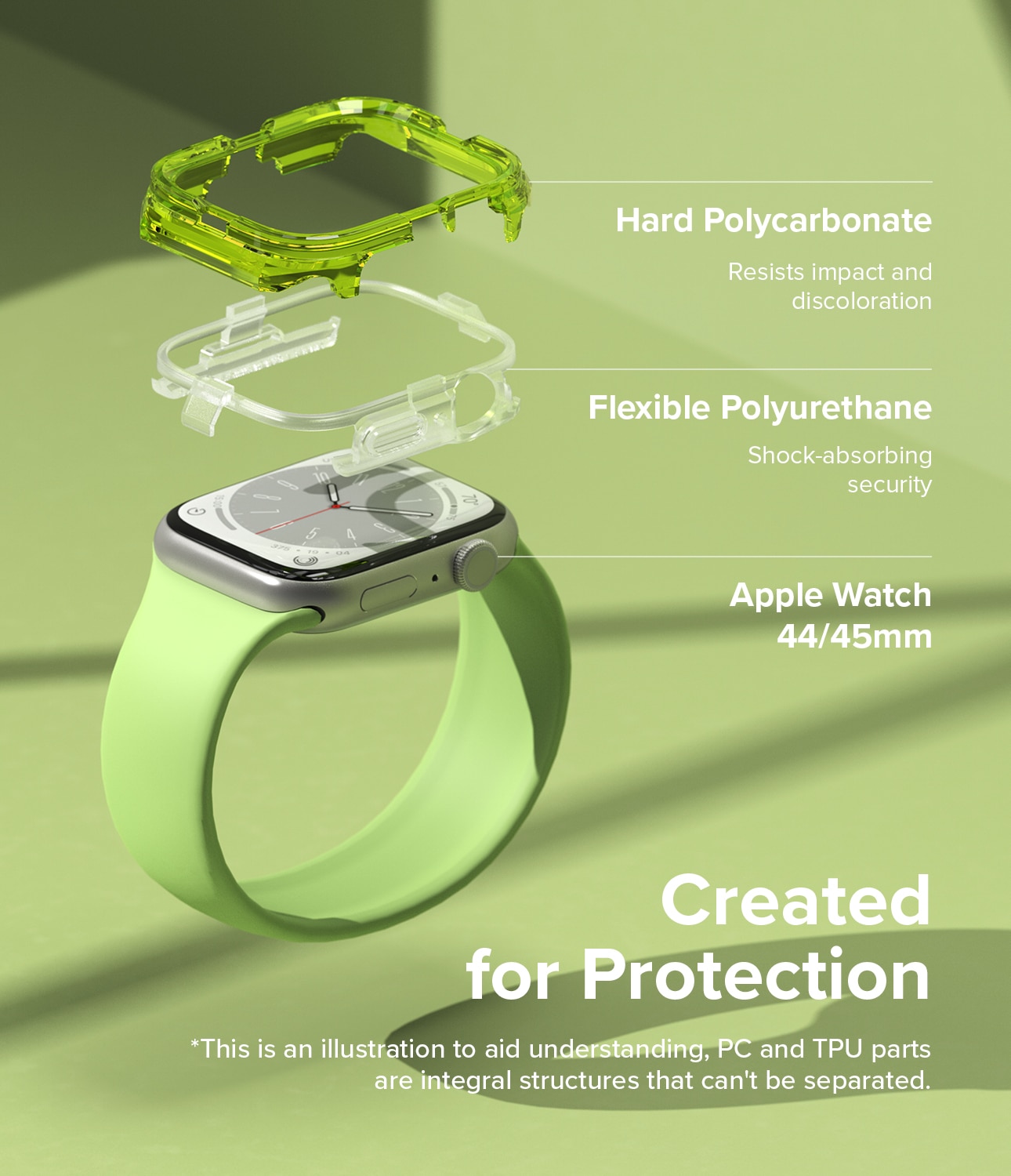 Coque Fusion Bumper Apple Watch 45mm Series 9, Neon Green